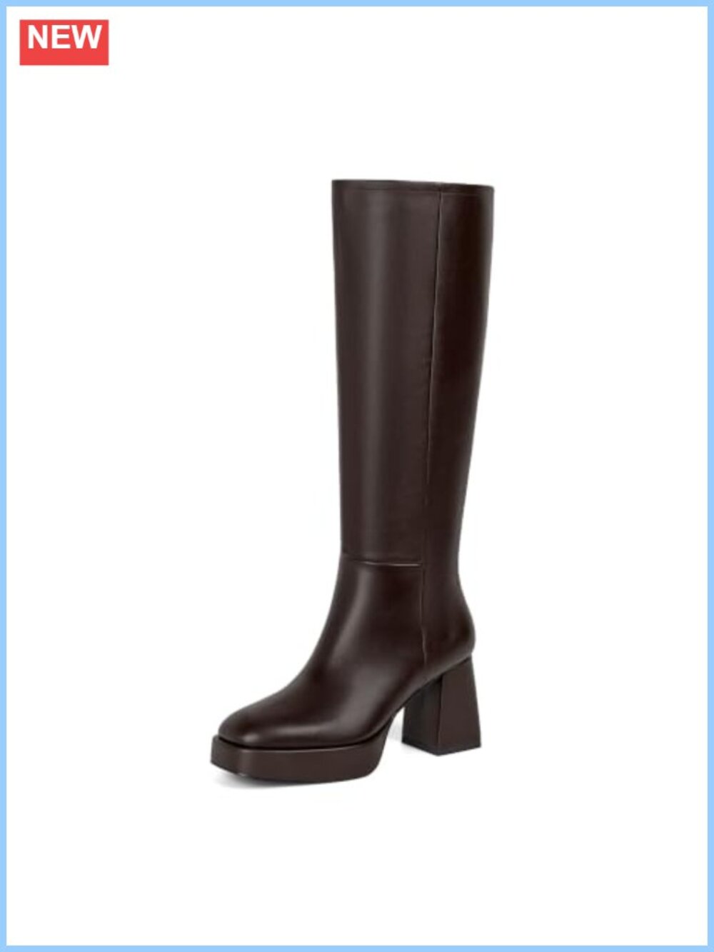 Knee High Platform Boots Chunky Block Heel Square Toe Faux Leather